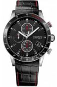 Hugo Boss 1513390 Men's Rafale Black Leather Strap Chronograph Watch  Model: HB 1513390 . Case:
