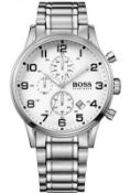 Hugo Boss Men's Aeroliner Silver Bracelet Chronograph Watch 1513182  Authentic Men's Classic