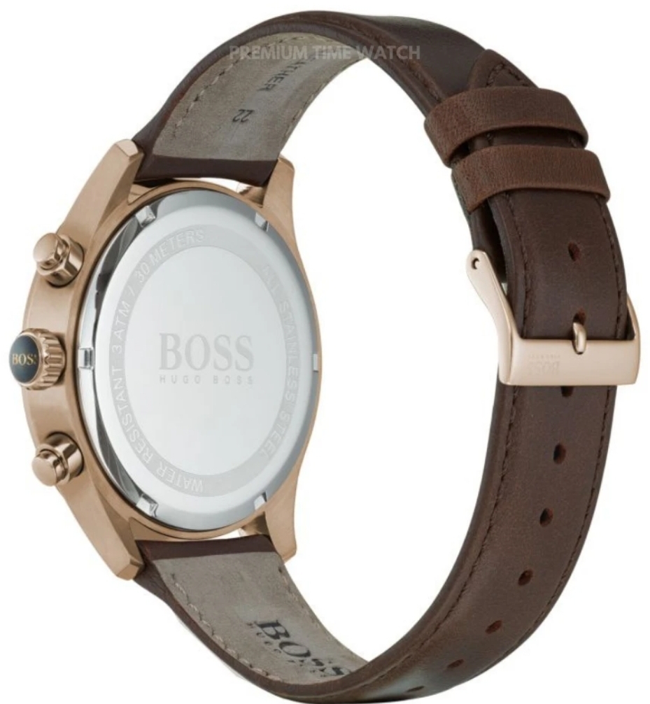 Hugo Boss 1513604 Men's Grand Prix Blue Dial Brown Leather Strap  Chronograph Watch Hugo Boss 15