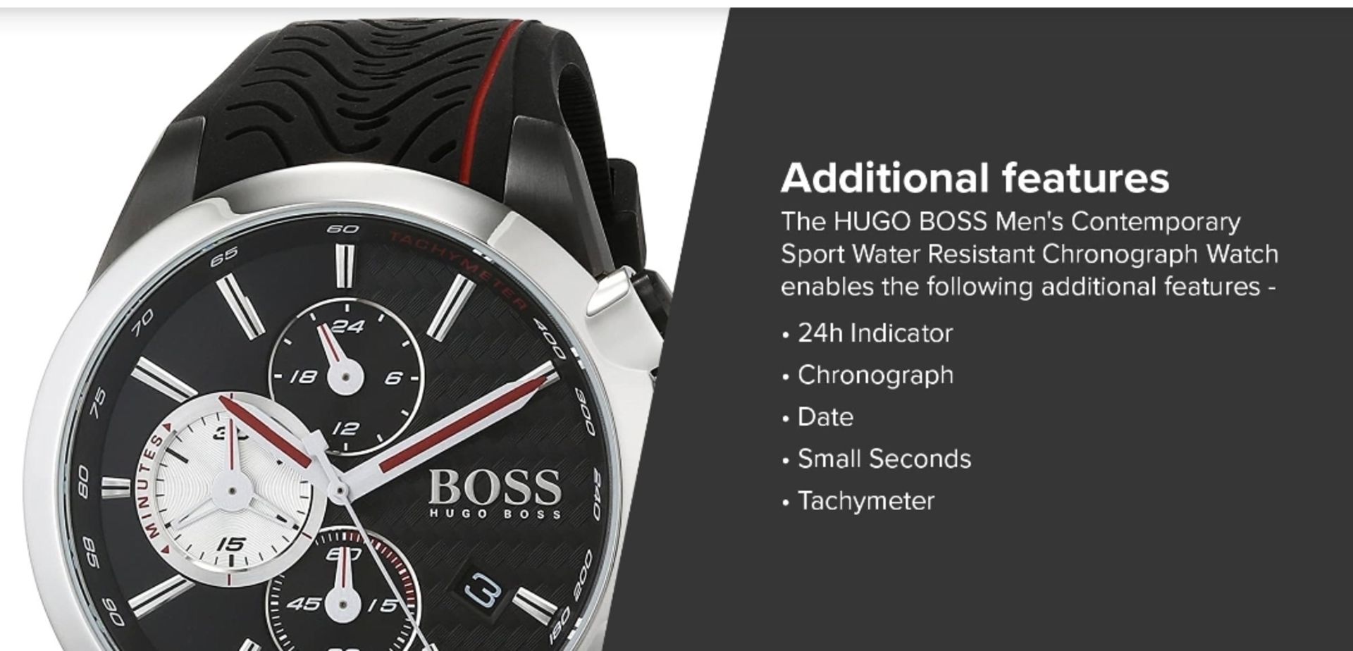 Hugo Boss Contemporary Sport Motorsport Analog Black Dial Men's Watch 1513284  Hugo Boss Black - Image 3 of 3