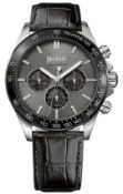 Hugo Boss 1513177 Men's Ikon Black Leather Strap Chronograph Watch  Model: 1513177.Case: Stainless