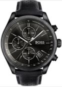 Hugo Boss 1513474 Men's Grand Prix Black Dial Black Leather Strap Chronograph Watch  Model: HB