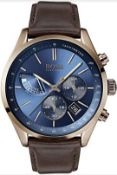 Hugo Boss 1513604 Men's Grand Prix Blue Dial Brown Leather Strap Chronograph Watch
