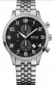 Hugo Boss 1512446 Men's Aeroliner Black Dial Silver Bracelet Chronograph WatchÊ Undeniably Stylish
