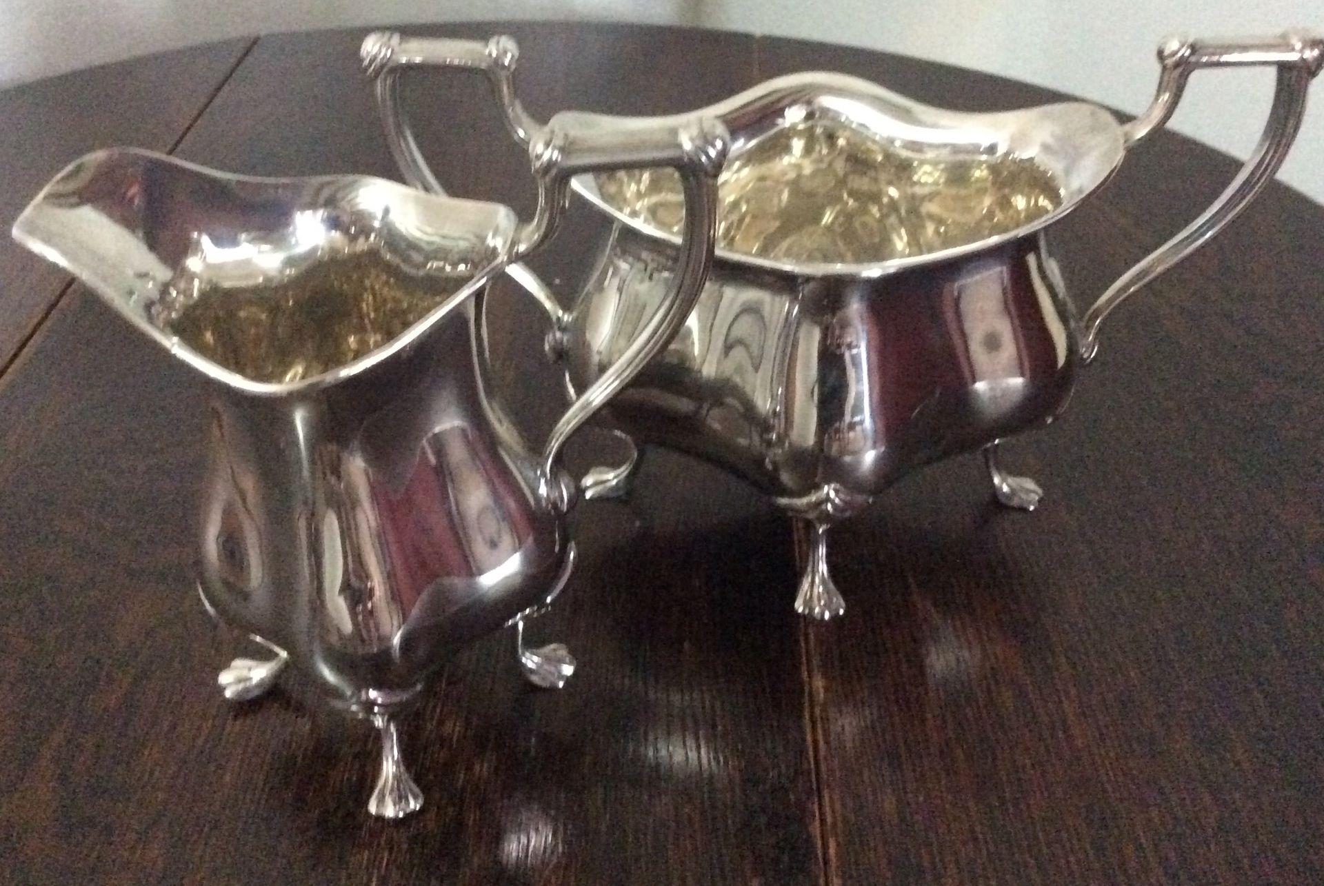 Scarce English Sterling Silver Walker & Hall Matching Sugar Boat & Cream Jug 1920 - Image 2 of 8