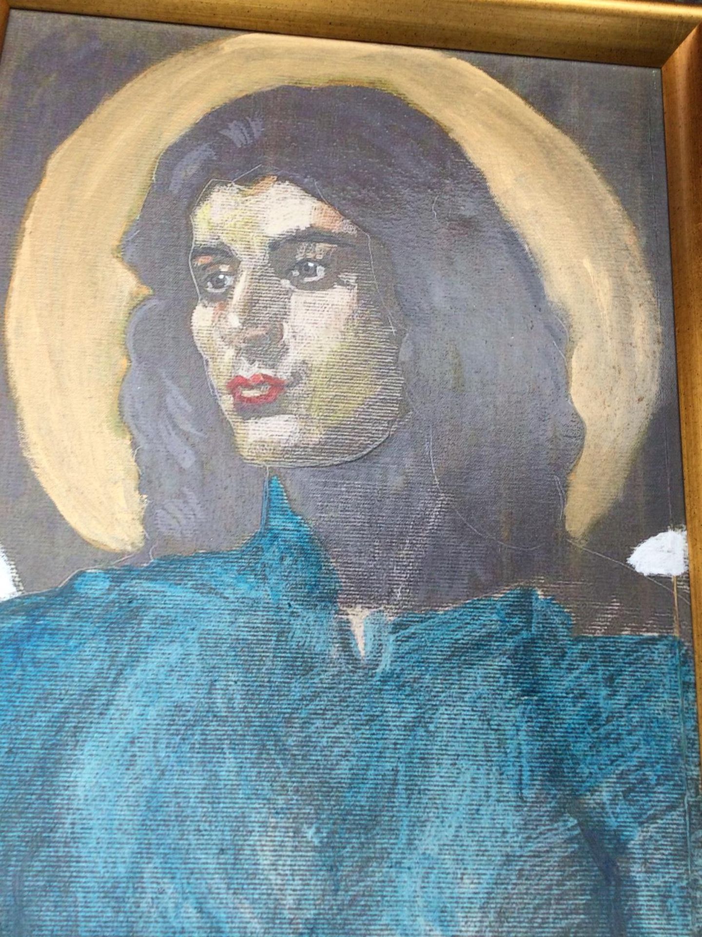 A Greek Lady Icon, the canvas is mounted in a gold frame Believed to be by Yiannis Gaitis - Image 2 of 4