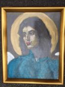 A Greek Lady Icon, the canvas is mounted in a gold frame Believed to be by Yiannis Gaitis