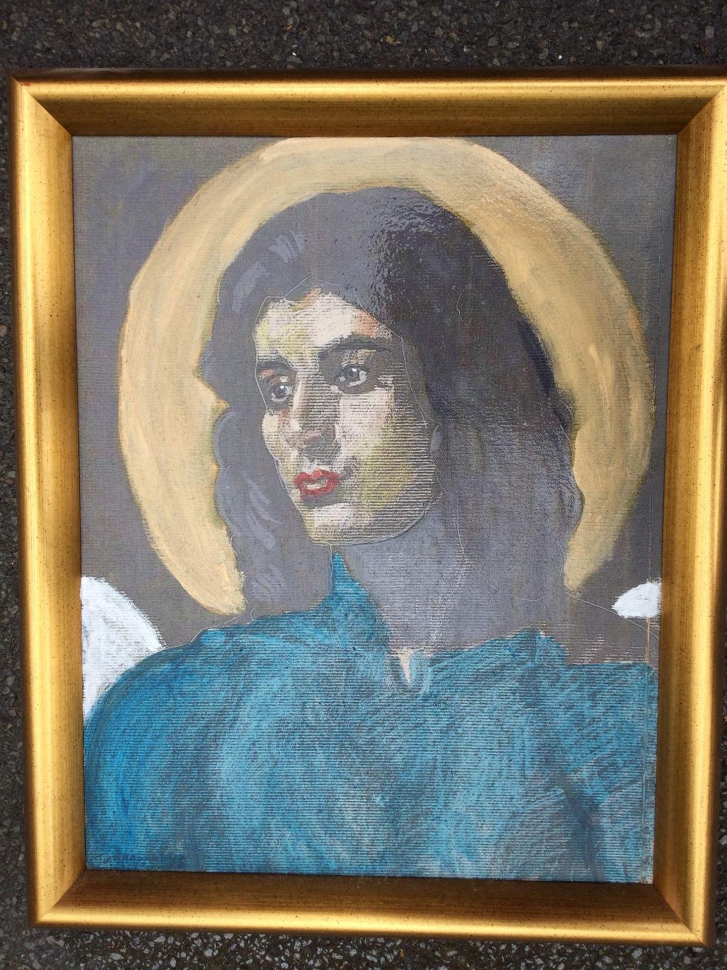 A Greek Lady Icon, the canvas is mounted in a gold frame Believed to be by Yiannis Gaitis - Image 3 of 4