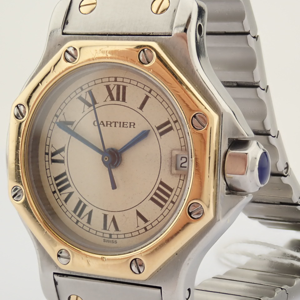 Cartier / Santos Octagon Date - Quartz - Lady's Gold/Steel Wrist Watch - Image 10 of 14