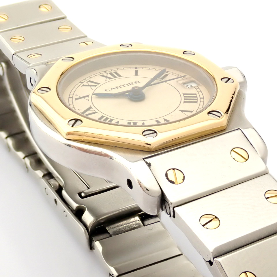 Cartier / Santos Octagon Date - Quartz - Lady's Gold/Steel Wrist Watch - Image 13 of 14