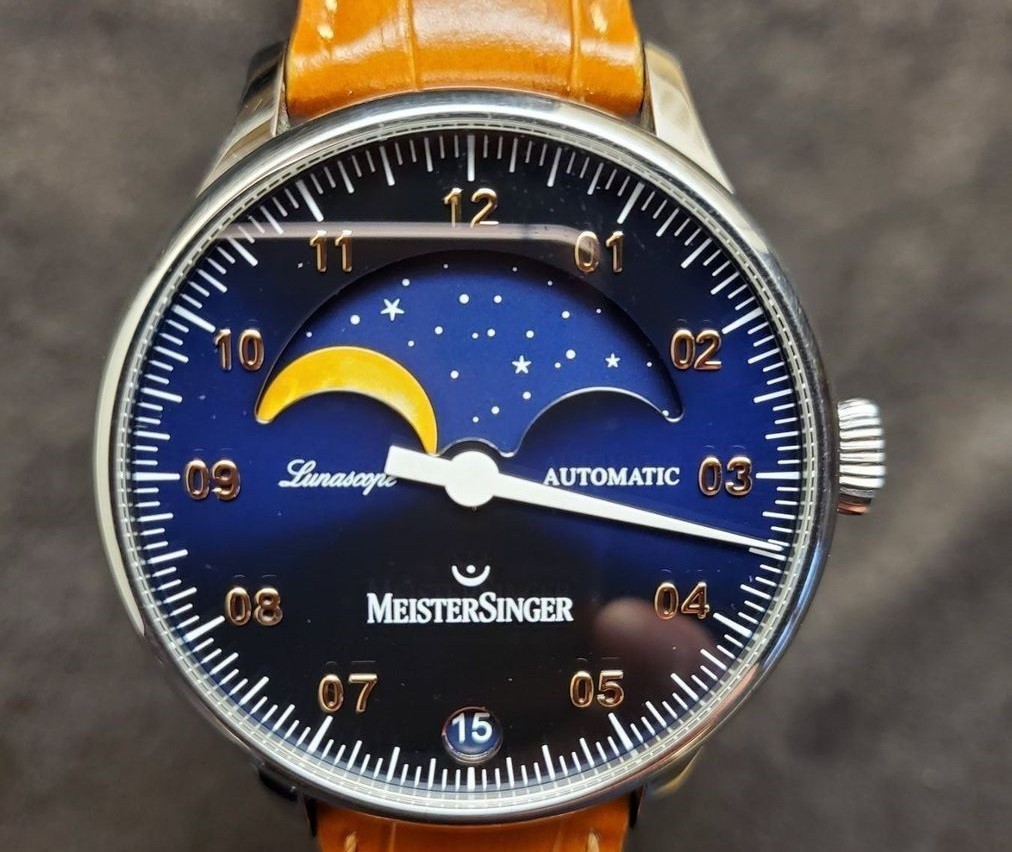 Meistersinger / Meistersinger Lunascope Blue Automatic GOLD MOON - Gentlemen's Steel Wrist Watch