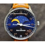 Meistersinger / Meistersinger Lunascope Blue Automatic GOLD MOON - Gentlemen's Steel Wrist Watch
