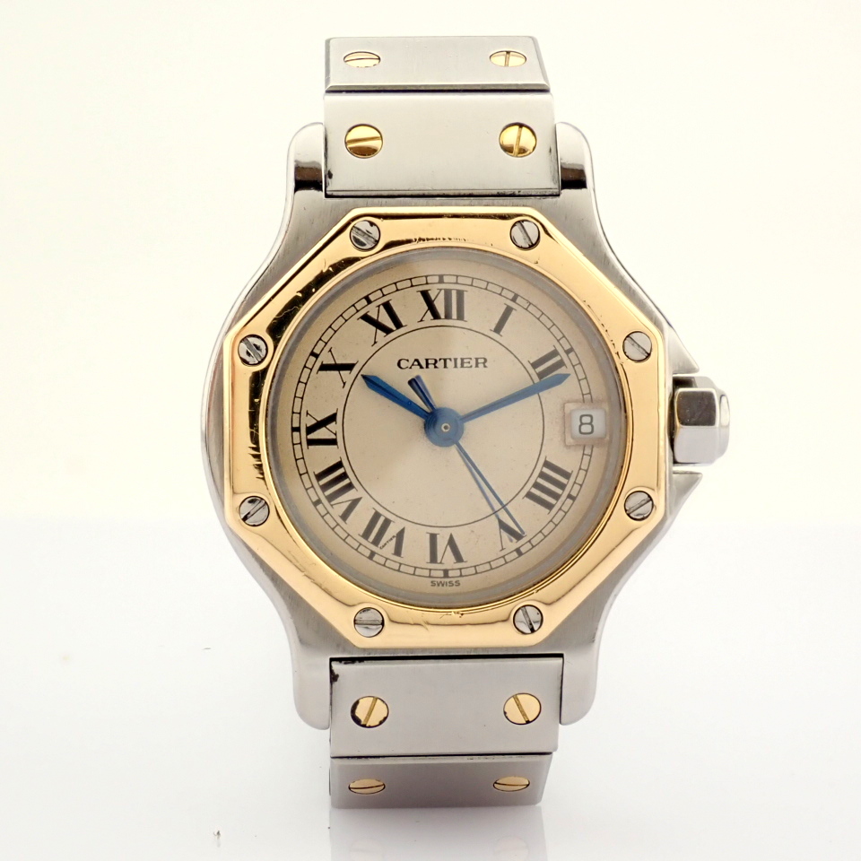 Cartier / Santos Octagon Date - Quartz - Lady's Gold/Steel Wrist Watch