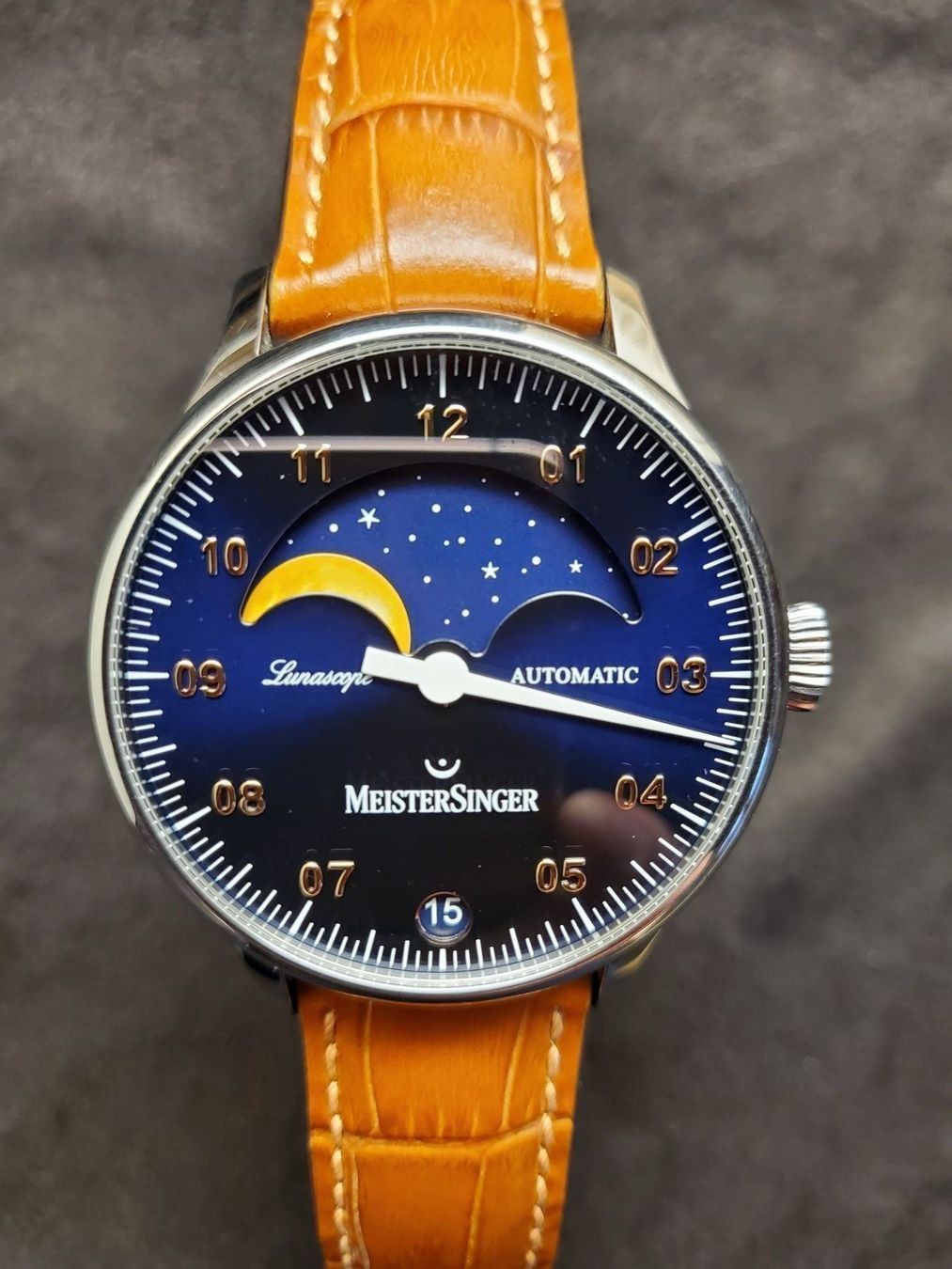 Meistersinger / Meistersinger Lunascope Blue Automatic GOLD MOON - Gentlemen's Steel Wrist Watch - Image 2 of 8