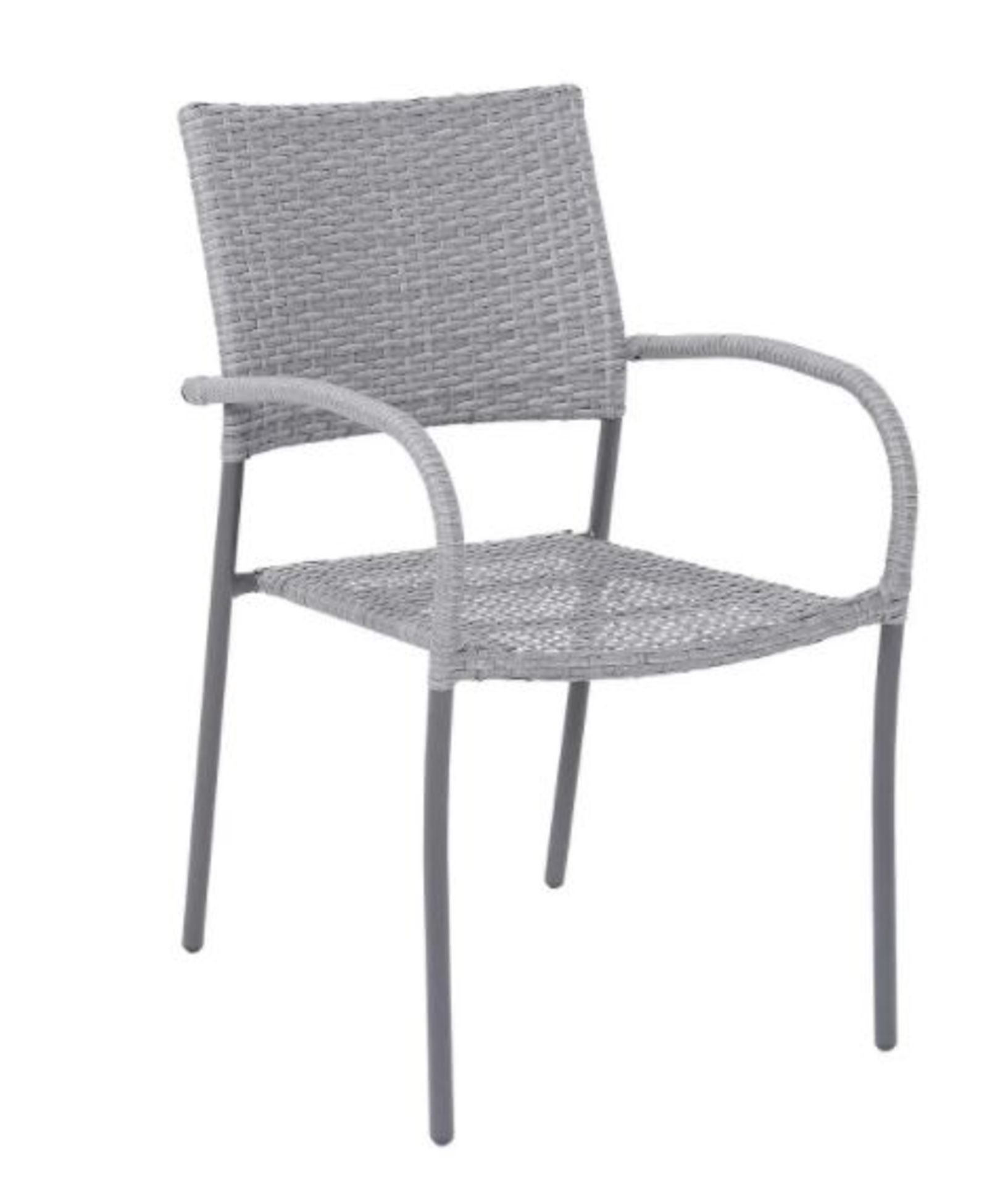 (R6J) 5x Synthetic Rattan Effect Stackable Chair. (1x Synthetic Rattan Damage To Chair Arm)