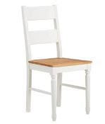 (R6M) 2x Laura Ladder Back Dining Chairs. Solid Oak Seat. White Painted Pine Wood Legs. (H95xW44xD5