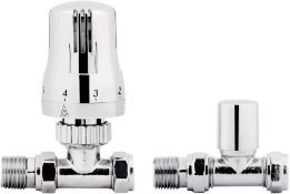 New Chrome Thermostatic Straight Radiator Valves TRV 15mm Central Heating Taps Ra07S. Chrome Pl...