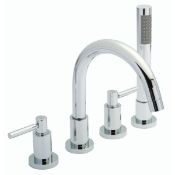 New (N104) 4 Tap hole bath shower mixer tap in chrome with lever handles, small swivel spout, h...