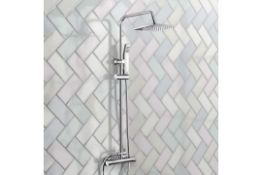 New & Boxed Exposed Thermostatic 2-Way Bar Mixer Shower Set Chrome Valve 200mm Square Head + Ha