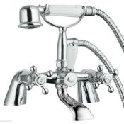 New (P90) Edwardian Traditional Chrome Bath Shower Mixer Tap Classic Ceramic Handle. This Edwar...