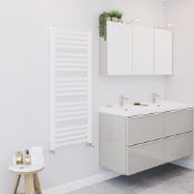 New (Q111) Angled Bar Towel Radiator 1200 x 500mm White 1777BTU. High Quality Powder-Coated St...