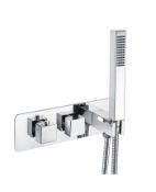 New (Q117) 2 Dial 2 Way Square Concealed Thermostatic Valve And Handset. Left Dial: Temperatur...