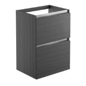New (Q57) Carino 600mm 2 Drawer Floor Standing Vanity Unit. Graphite wood. Fully Handle less D...