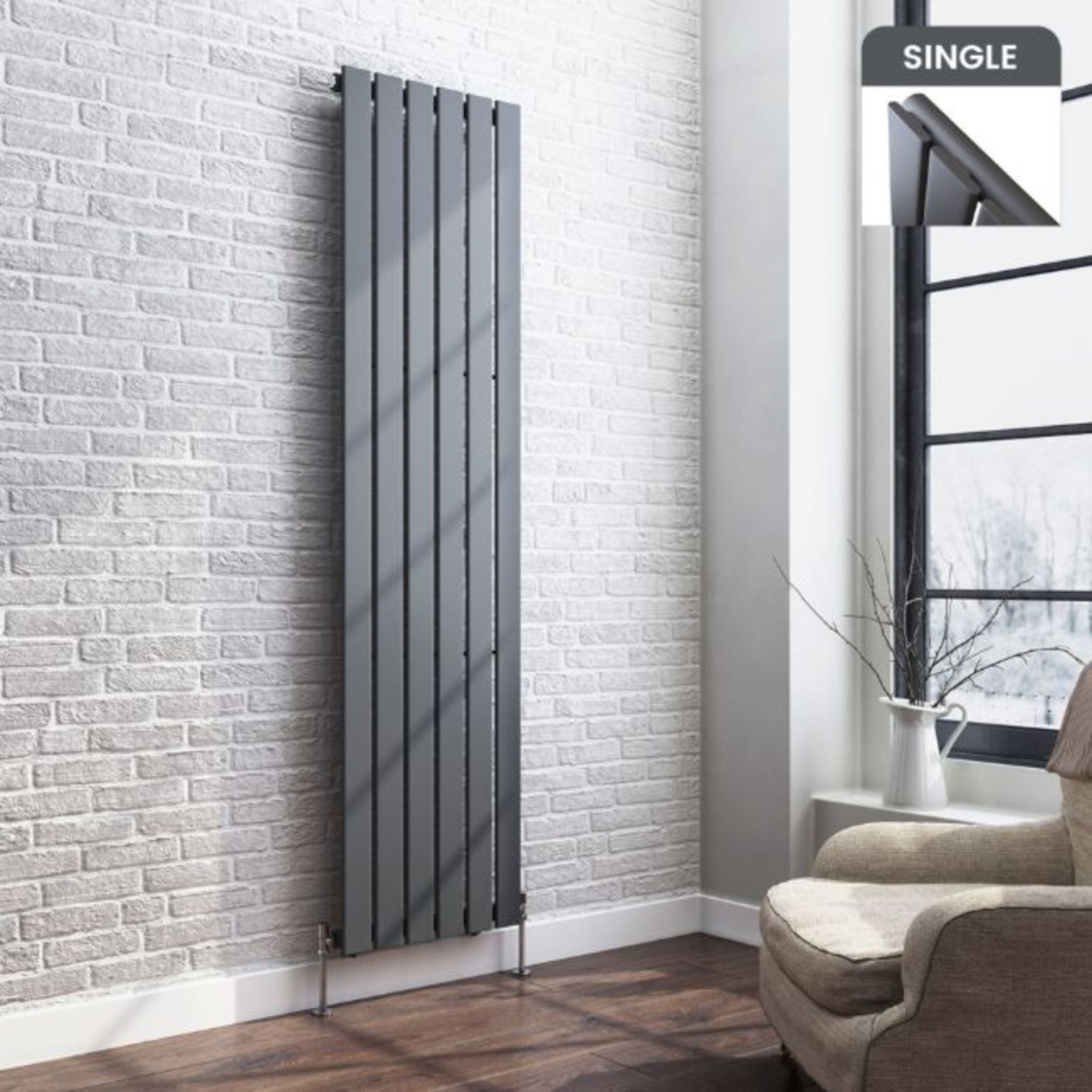 New 1800x480 mm Anthracite Single Flat Panel Vertical Radiator. RRP £464.99.Made With Low Ca...