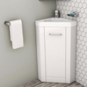 New & Boxed 400 mm White Freestanding Vanity Unit With Basin - Apollo. RRP £394.99. Mv836V2. Cl...