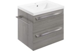 New (S32) Morina 600 mm 2 Drawer Wall Hung Vanity Unit With Basin - Ash Grey. RRP £450.00. Vani...