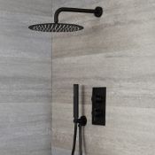 New & Boxed Round Concealed Thermostatic Mixer Shower Kit & Large Head, Matte Black. RRP £499....