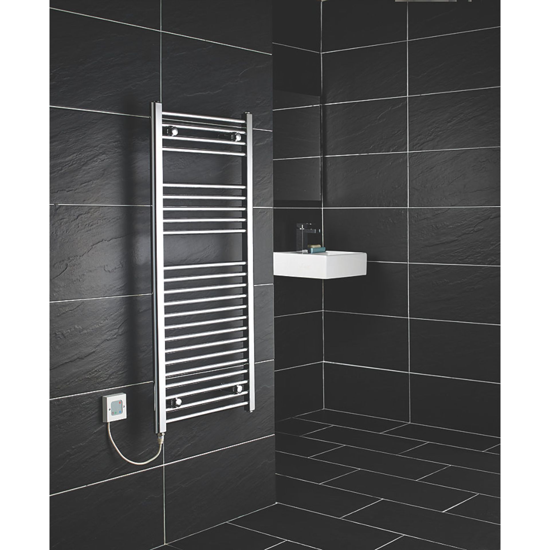 New (S72) Flomasta Flat Electric Towel Radiator 1100 x 500 mm Chrome 853 BTU. Electrical Install..