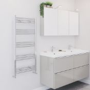 New (Q38) Towel Radiator 1100 x 500 mm Chrome 979 BTU. Flat Front Gloss Steel Construction Wate...