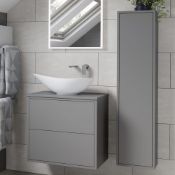 New (S128) Perla 300 mm 1 Door Wall Hung Tall Unit - Matt Grey. Push To Open Door. 18 mm Durable ...