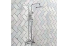 New & Boxed Exposed Thermostatic 2-Way Bar Mixer Shower Set Chrome Valve 200 mm Square Head + Ha