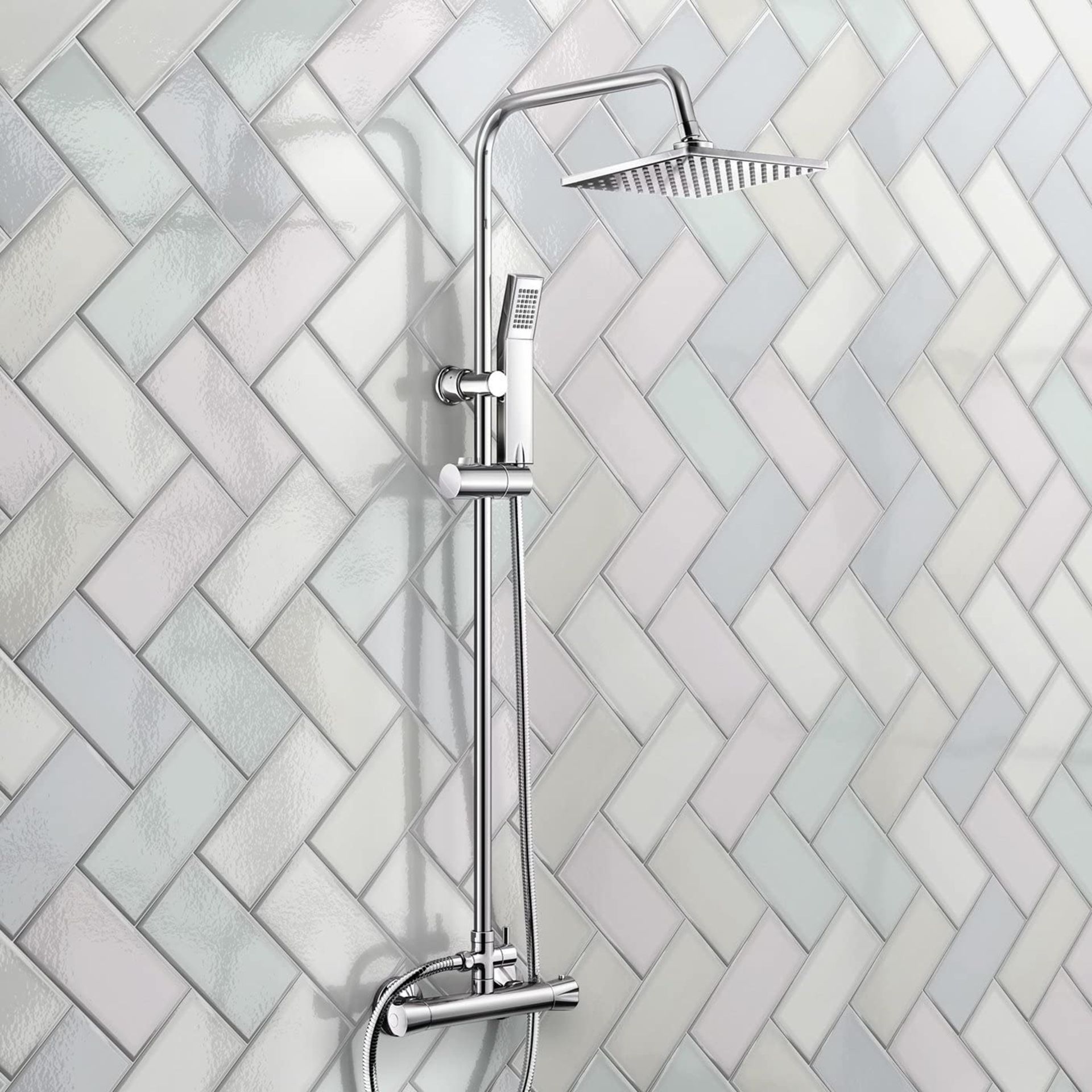 New & Boxed Exposed Thermostatic 2-Way Bar Mixer Shower Set Chrome Valve 200 mm Square Head +