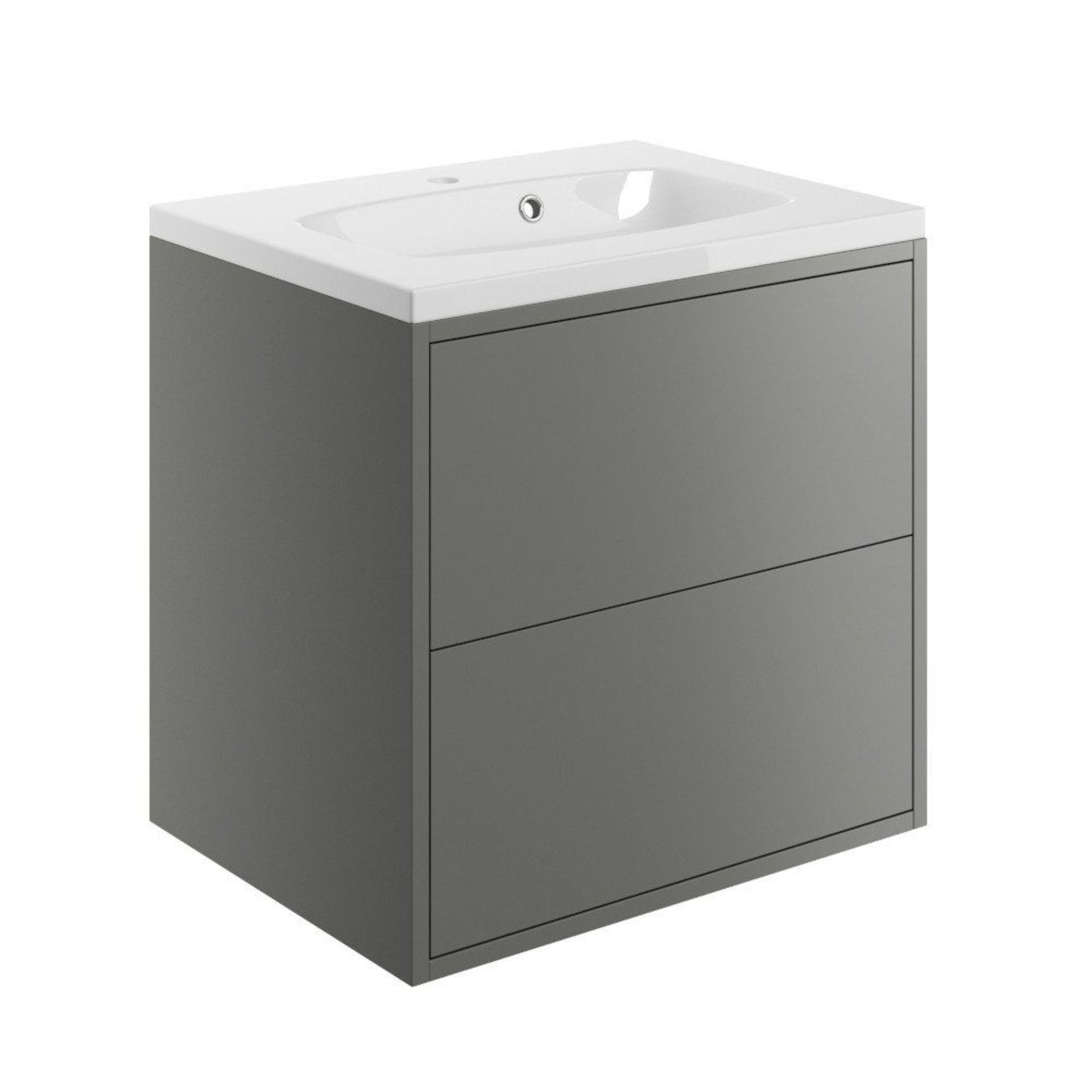 New (S129) Perla 600 mm 2 Drawer Wall Hung Vanity Unit - Matt Grey. Push To Open Drawers. 18 mm... - Image 2 of 2