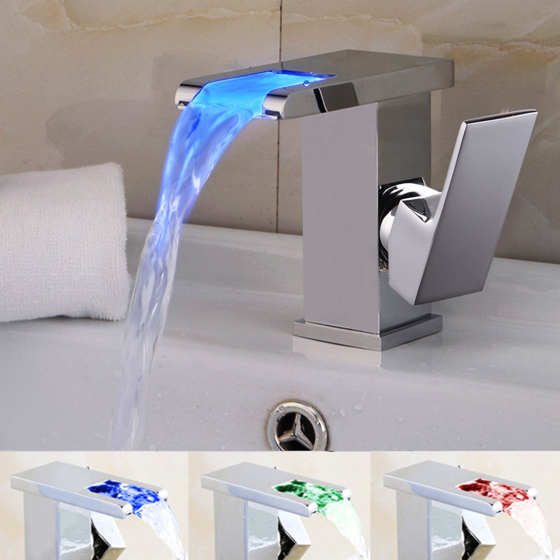 New Led Waterfall Bathroom Basin Mixer Tap. RRP £229.99. Easy To Install And Clean. All Coppe...