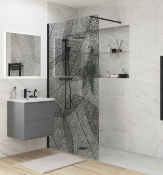 New (T17) Black Leaf Wetroom Glass Panel - 1200mm. RRP £775.99. Make A Real Style Statement W...