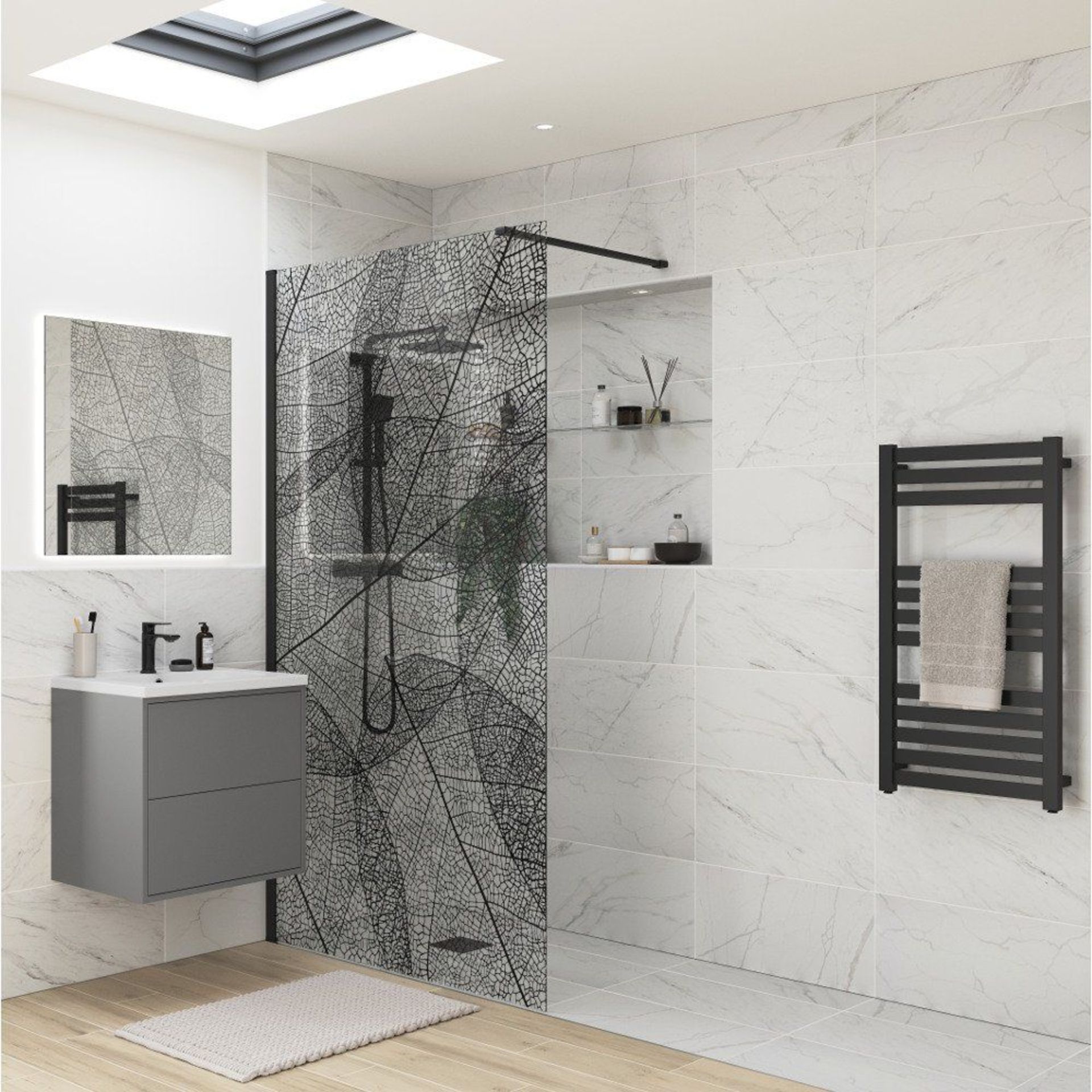 New (T17) Black Leaf Wetroom Glass Panel - 1200mm. RRP £775.99. Make A Real Style Statement W... - Image 2 of 3