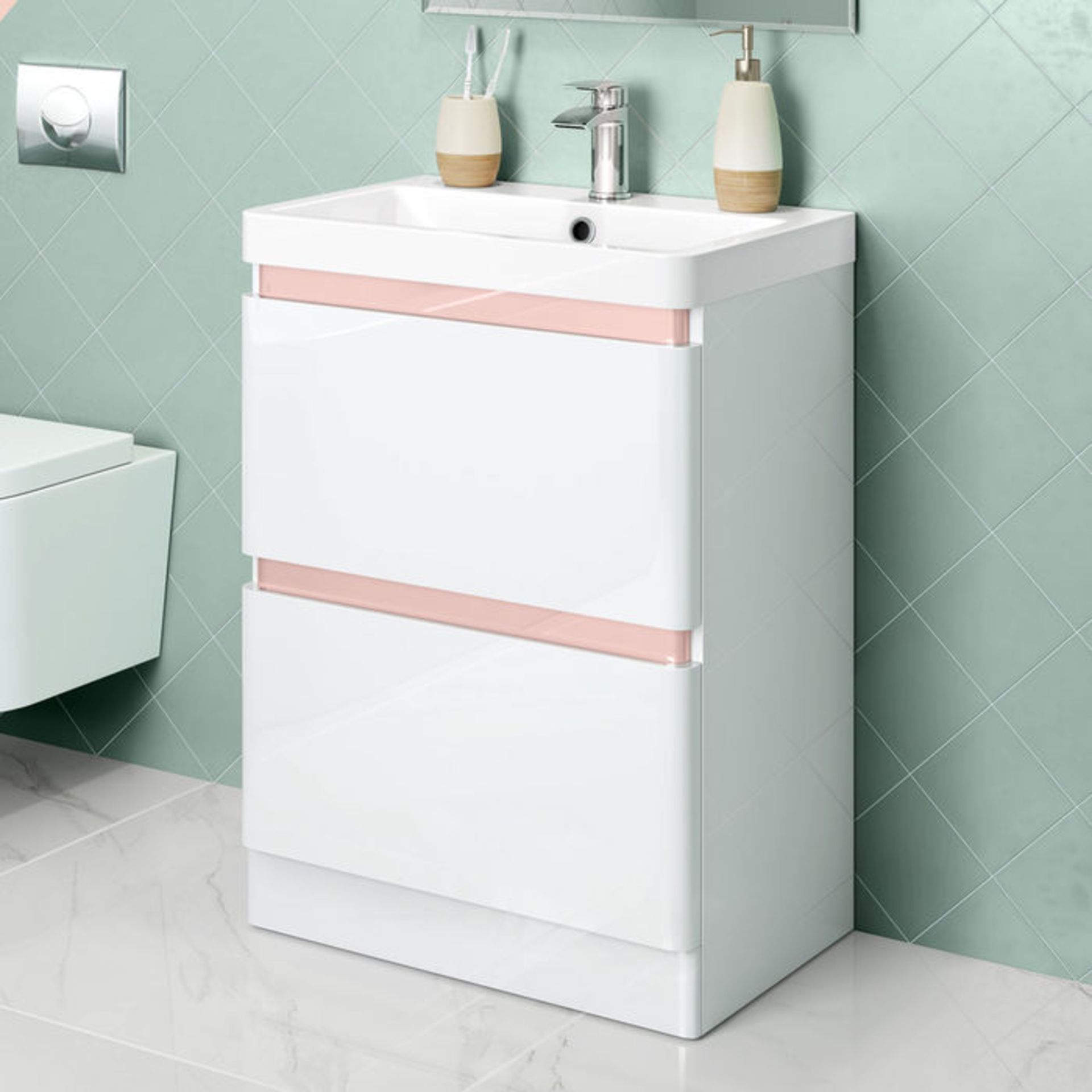 New & Boxed 600 mm Denver Floor Standing Vanity Unit - Rose Gold Edition. RRP £749.99.Comes C...