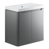 New (T13) Lambra 600mm 2 Door Floor Standing Vanity Unit Inc Basin - Matt Grey. RRP £590.00. C...