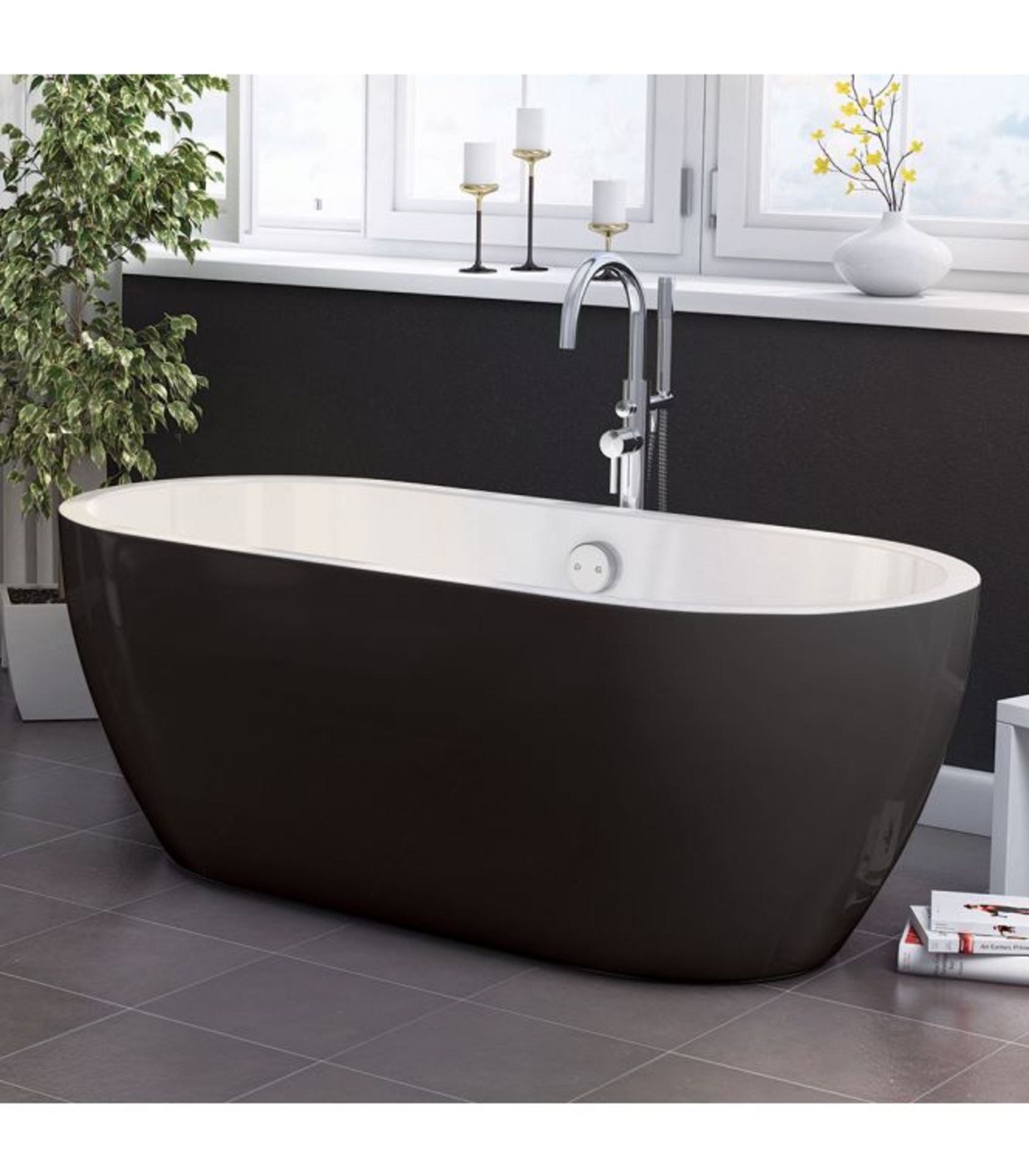 New (V2) 1655x740mm Round Double Ended Black Freestanding Bath. RRP £2,337. Elegant, Contempor... - Image 2 of 3