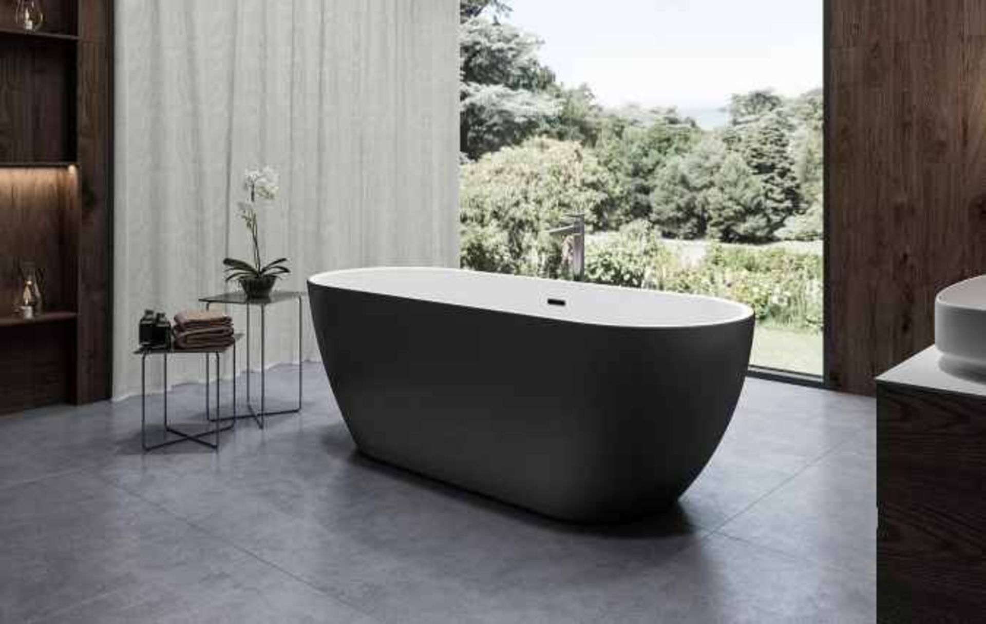 New (V2) 1655x740mm Round Double Ended Black Freestanding Bath. RRP £2,337. Elegant, Contempor... - Image 3 of 3