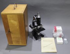 Mid 20th c. German Hertel & Reuss Cased Microscope Model 25549
