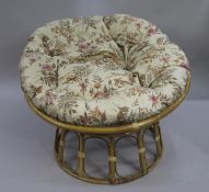 Large Vintage Wicker Tub Seat with Upholstered Cushion