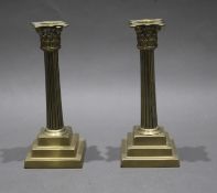Pair of Victorian Stepped Corinthian Column Brass Candlesticks