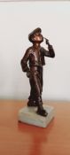 1920's Bronze Figure of a Boy Smoking a Cigarette on a Marble Base. 16cm high