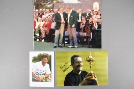 NICK FALDO, BERNHARD LANGER & SAM TORRANCE Original signatures on photo.