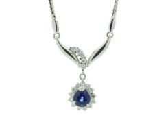 Platinum Cluster Diamond And Sapphire Necklace (S1.00) 0.35 Carats